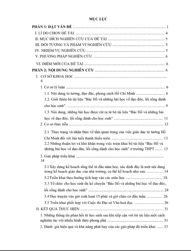 SKKN Giải pháp triển khai hiệu quả bộ tài liệu “Bác Hồ và những bài học về đạo đức lối sống dành cho học sinh”