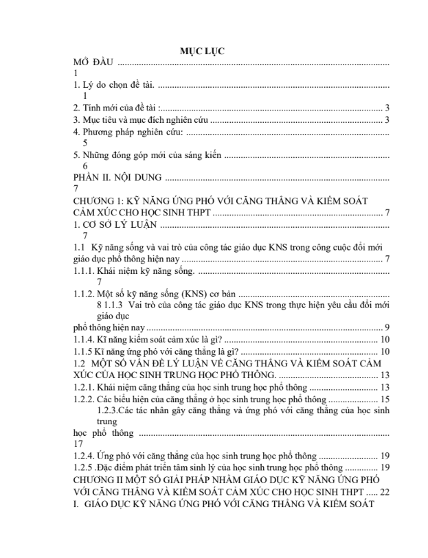 SKKN Giáo dục kỹ năng ứng phó với căng thẳng và kiểm soát cảm xúc cho học sinh trường thpt