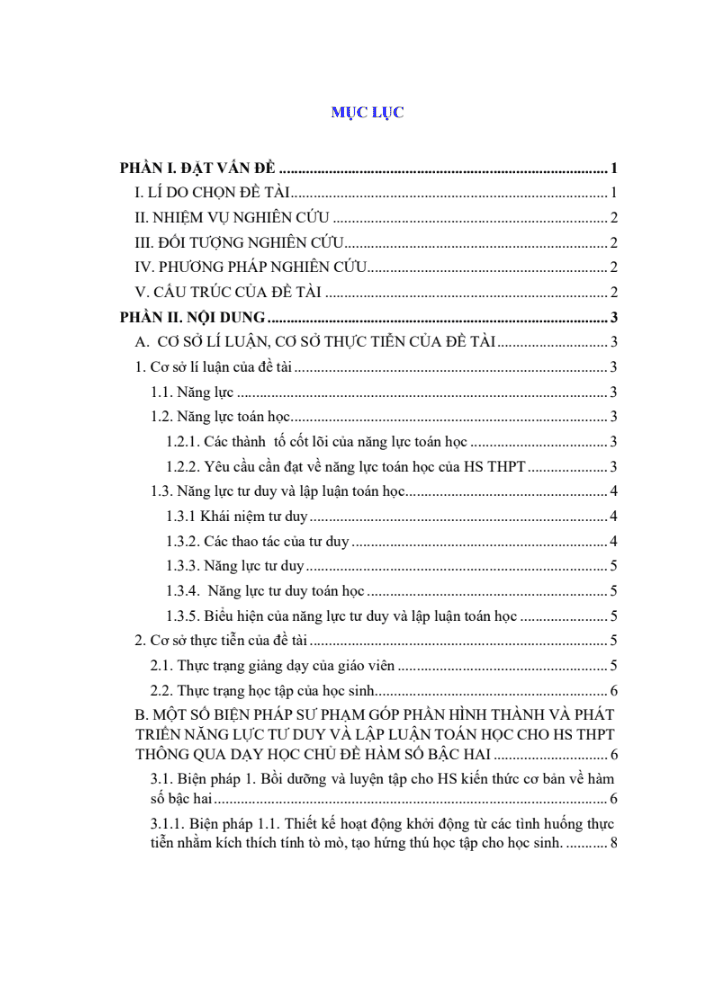 SKKN Góp phần hình thành một số năng lực tư duy Toán học thông qua dạy học chủ đề hàm số bậc hai