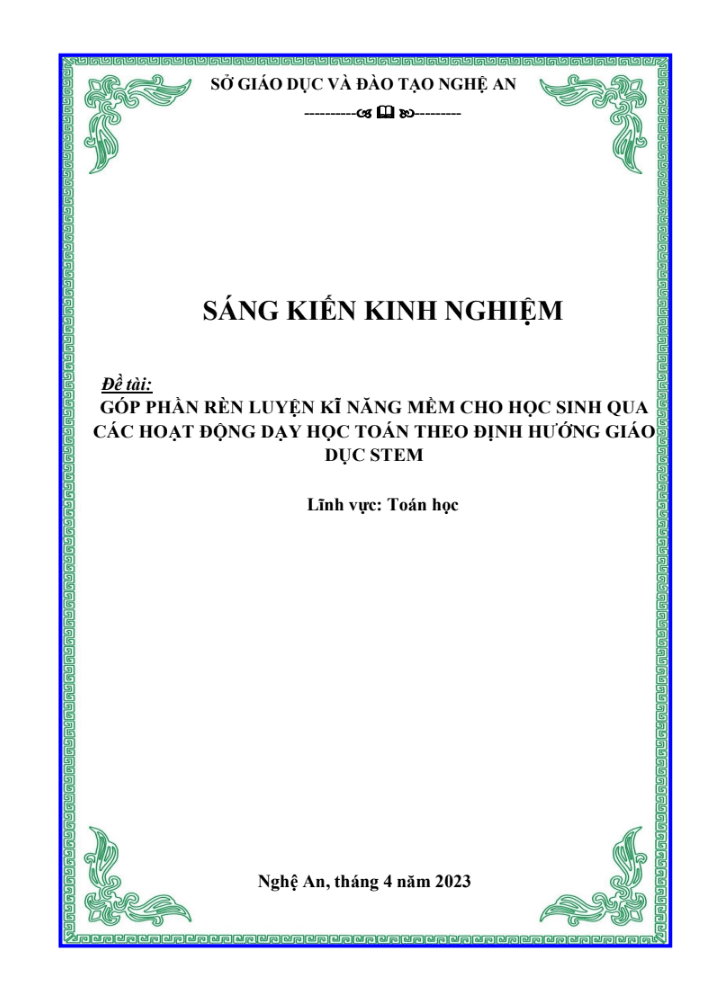 SKKN Góp phần rèn luyện kĩ năng mềm cho học sinh qua các hoạt động dạy học toán theo định hướng giáo dục stem