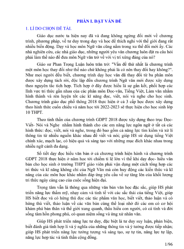 SKKN Hình thành và củng cố tri thức thể loại trong dạy học đọc hiểu văn bản Ngữ văn 10 Trung học phổ thông theo chương trình 2018