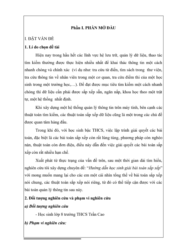 SKKN Hướng dẫn học sinh giải bài toán sắp xếp Tin học 8