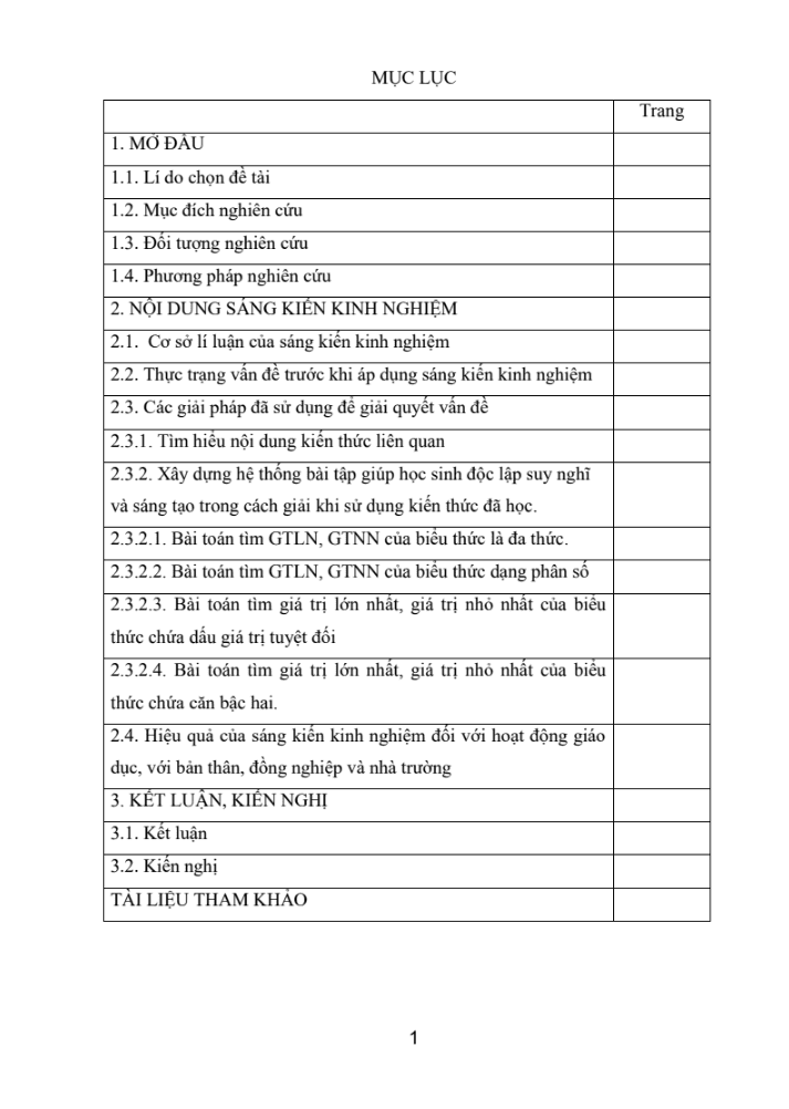 SKKN Hướng dẫn học sinh lớp 7 tìm giá trị lớn nhất, giá trị nhỏ nhất của một biểu thức