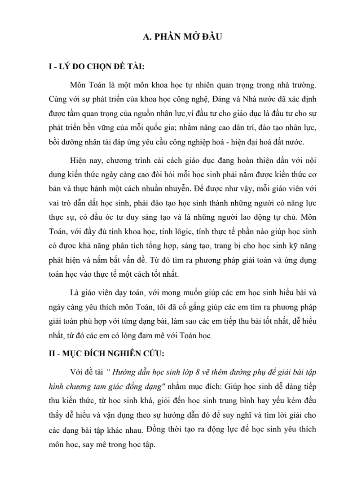 SKKN “Hướng dẫn học sinh lớp 8 vẽ thêm đường phụ để giải bài tập hình chương tam giác đồng dạng