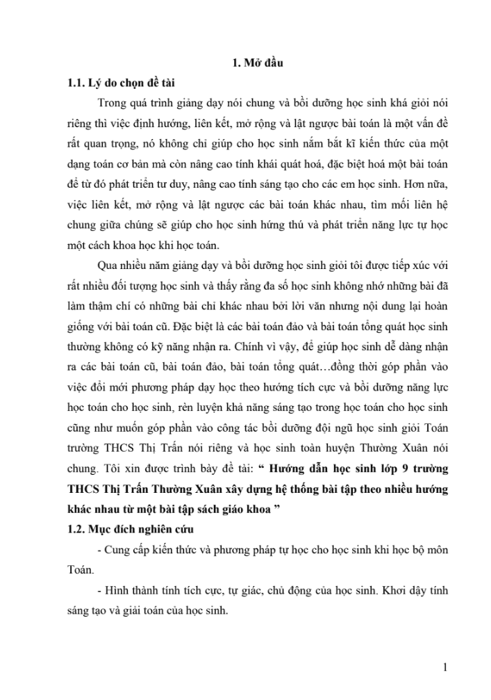 SKKN Hướng dẫn học sinh lớp 9 trường THCS Thị Trấn Thường Xuân xây dựng hệ thống bài tập theo nhiều hướng khác nhau từ một bài tập sách giáo khoa