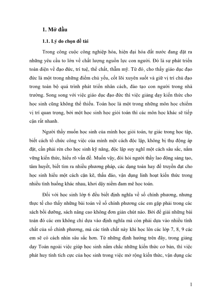 SKKN Hướng dân học sinh một vài phương pháp giải bài toán về số chính phương trong chương trình khối 8