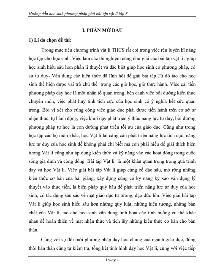 SKKN Hướng dẫn học sinh phương pháp giải bài tập Vật lí lớp 8