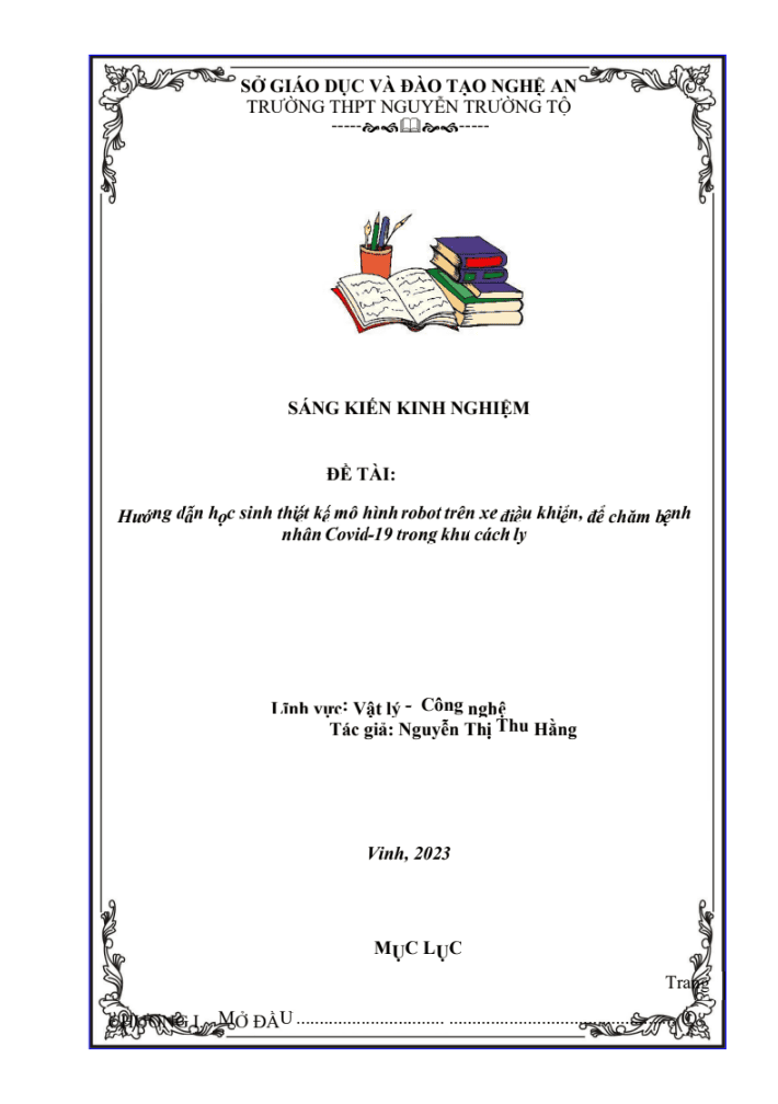 SKKN Hướng dẫn học sinh thiết kế mô hình robot trên xe điều khiển, để chăm bệnh nhân covid-19 trong khu cách ly