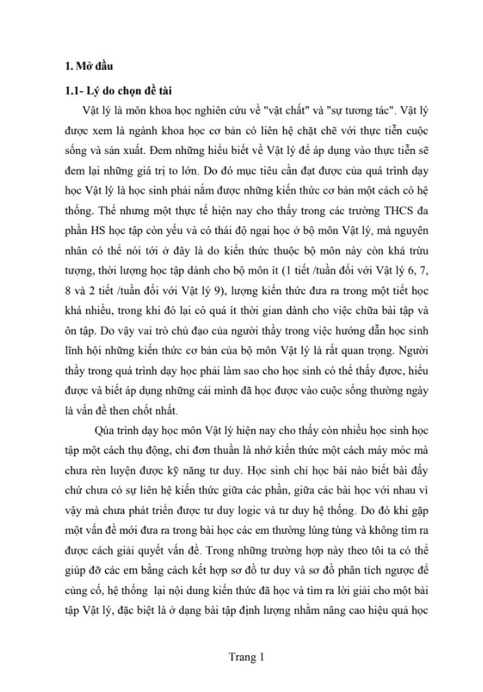 SKKN Kết hợp sơ đồ tư duy và sơ đồ phân tích ngược trong dạy học môn Vật lý 8
