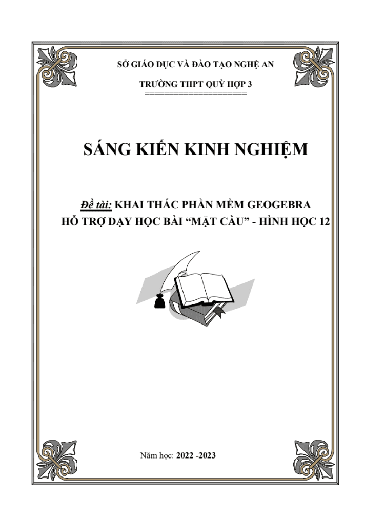 SKKN Khai thác phần mềm geogebra hỗ trợ dạy học bài “mặt cầu” – hình học 12