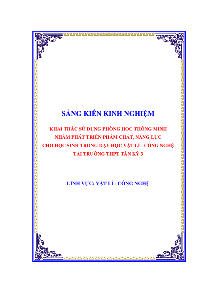 SKKN Khai thác sử dụng phòng học thông minh nhằm phát triển phẩm chất, năng lực cho học sinh trong dạy học vật lí – công nghệ tại trường thpt