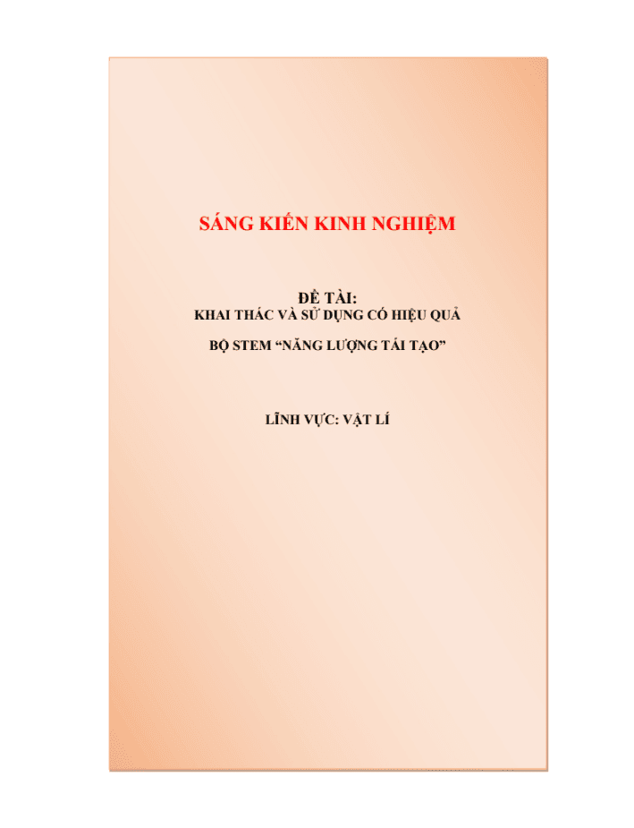 SKKN Khai thác và sử dụng bộ STEM “Năng lượng tái tạo” tại phòng học stem của trường THPT