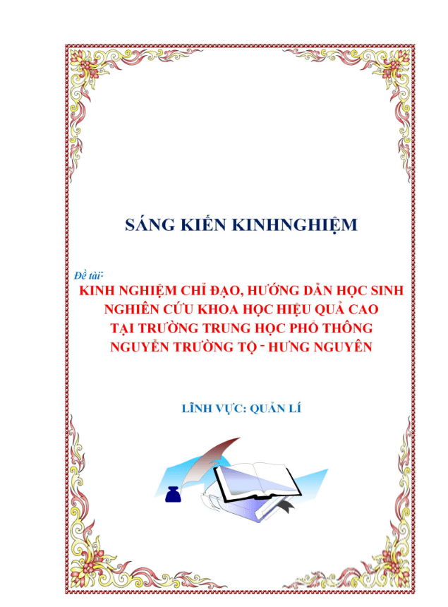 SKKN Kinh nghiệm chỉ đạo, hướng dẫn học sinh nghiên cứu khoa học hiệu quả cao tại Trường trung học phổ thông