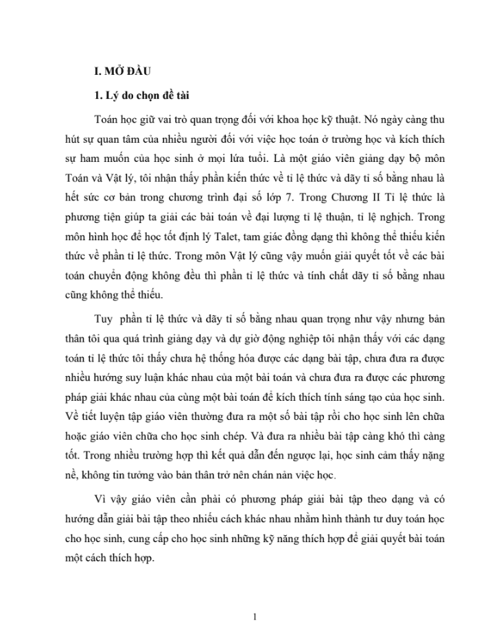 SKKN Kinh nghiệm dạy một số dạng toán về tỉ lệ thức và dãy tỉ số bằng nhau trong Đại số 7