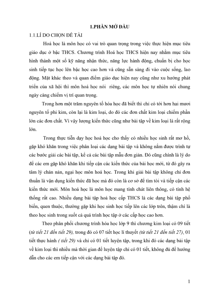 SKKN Kinh nghiệm hướng dẫn học sinh giải bài tập chương kim loại trong chương trình Hoá học lớp 9
