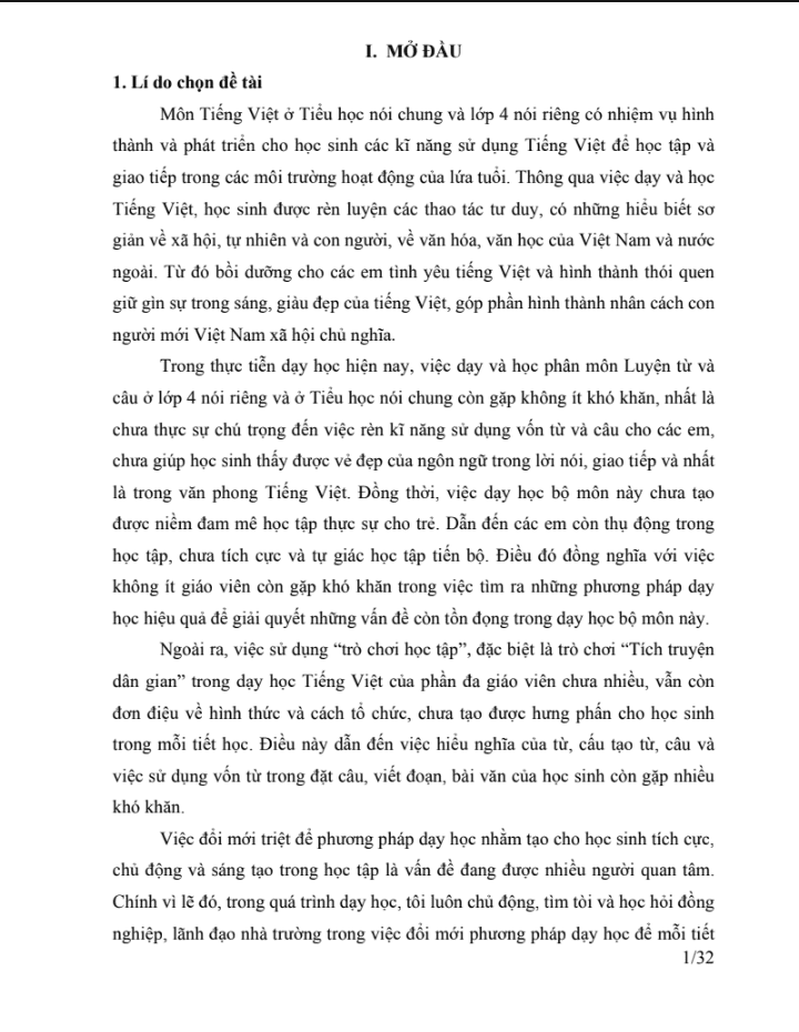 SKKN Kinh nghiệm rèn kĩ năng sử dụng vốn từ và câu cho học sinh bằng xây dựng trò chơi “Tích truyện dân gian” trong dạy học Tiếng Việt lớp 4
