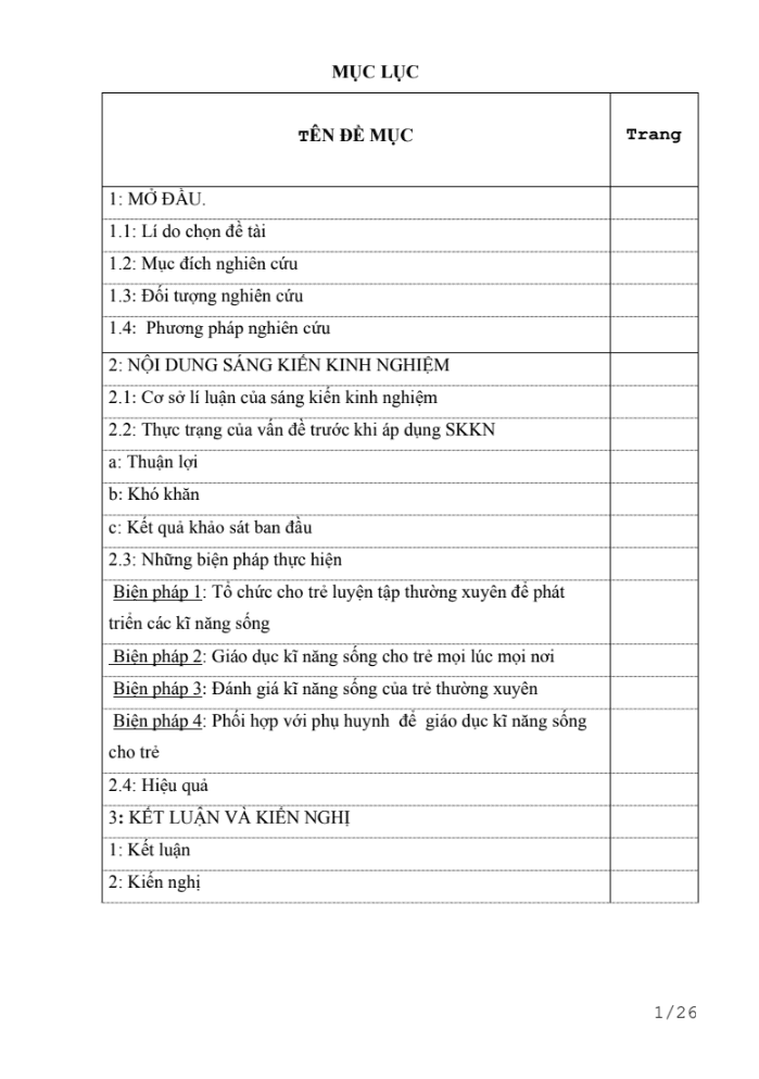 SKKN Kinh nghiệm rèn kỹ năng sống cho trẻ 4 – 5 tuổi