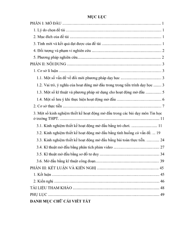 SKKN Kinh nghiệm tổ chức hoạt động mở đầu theo hướng phát triển phẩm chất và năng lực học sinh trong các bài dạy môn tin học ở trường trung học phổ thông