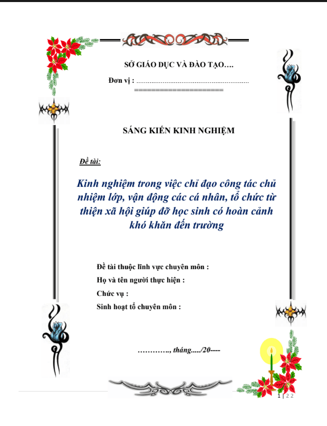 SKKN Kinh nghiệm trong việc chỉ đạo công tác chủ nhiệm lớp, vận động các cá nhân, tổ chức từ thiện xã hội giúp đỡ học sinh có hoàn cảnh khó khăn đến trường