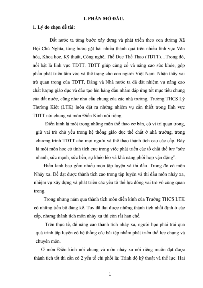 SKKN Lựa chọn một số bài tập nhằm phát triển thể lực chuyên môn trong nhảy xa cho học sinh lớp 8