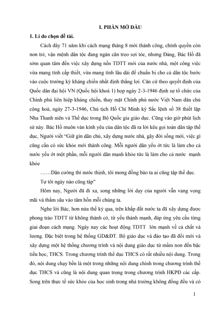SKKN Lựa chọn một số bài tập, trò chơi vận động nhằm phát triển sức bền cho học sinh lớp 8