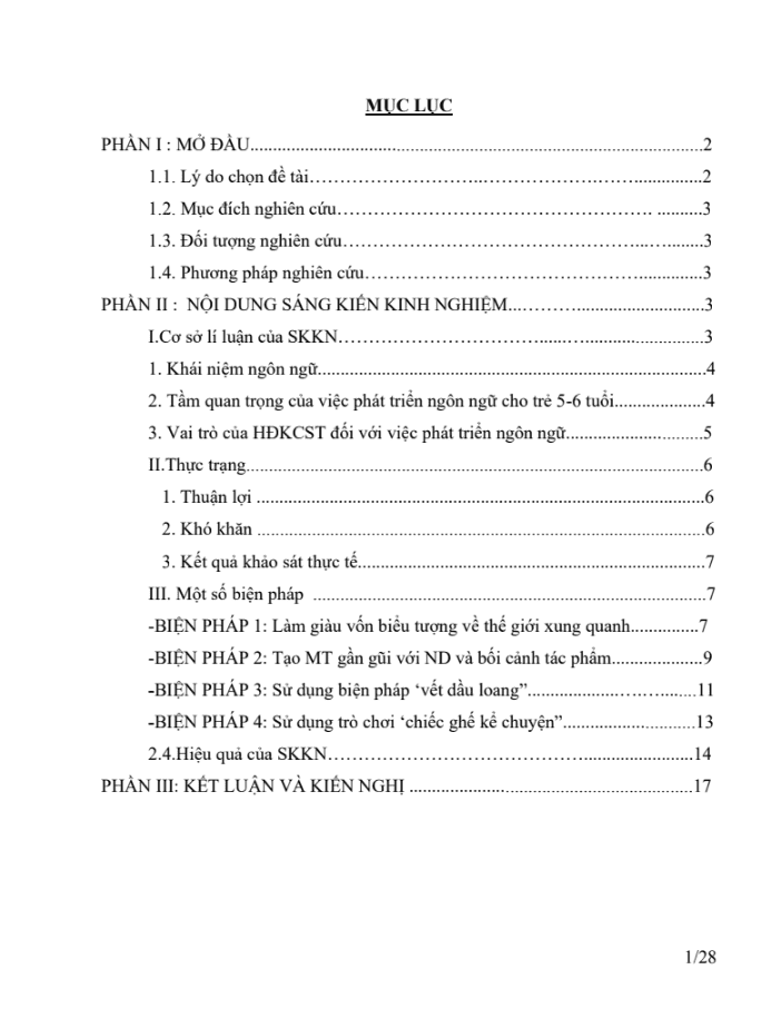 SKKN Một biện pháp giúp trẻ 5 – 6 tuổi phát triển ngôn ngữ mạch lạc thông qua hoạt động kể chuyện sáng tạo