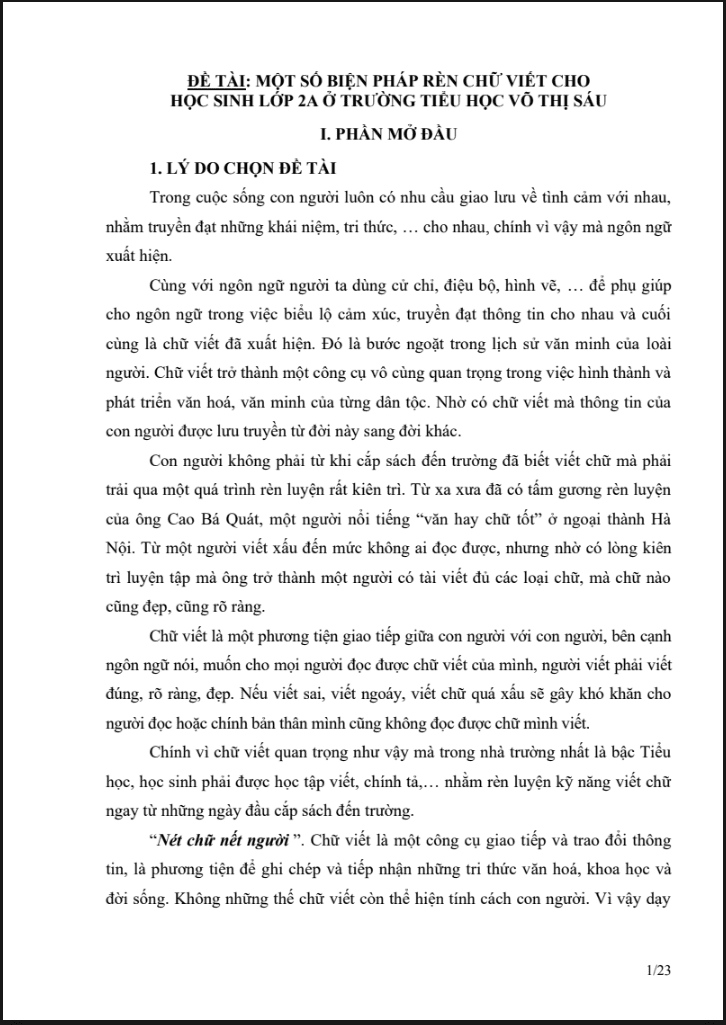 SKKN Một biện pháp rèn chữ viết cho học sinh Lớp 2