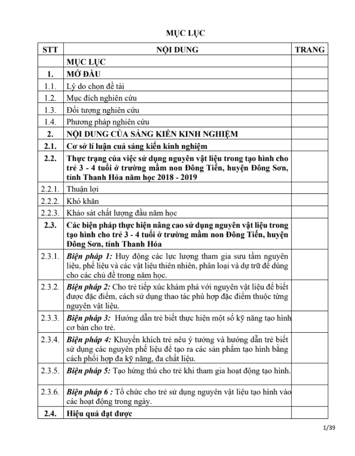 SKKN Một số biện pháp chỉ đạo nhằm nâng cao việc sử dụng nguyên vật liệu trong tạo hình cho trẻ 3 – 4 tuổi