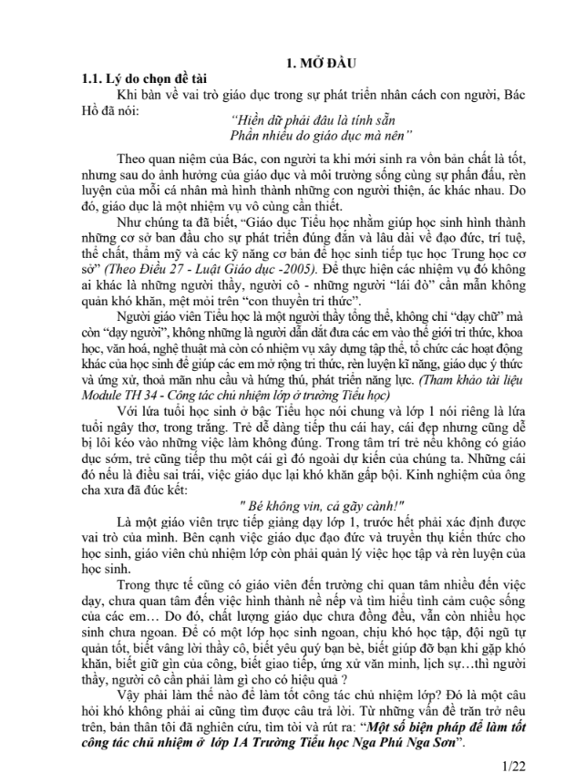 SKKN Một số biện pháp để làm tốt công tác chủ nhiệm ở lớp 1