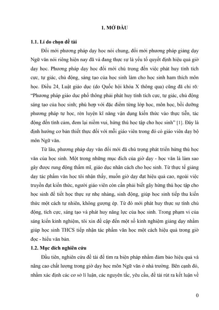 SKKN Một số biện pháp giảng dạy nhằm giúp học sinh lớp 7 tiếp nhận tác phẩm văn học một cách hiệu quả trong giờ đọc – Hiểu văn bản