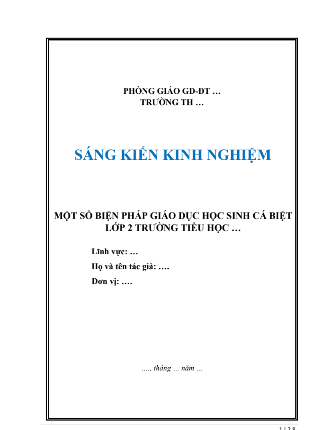 SKKN Một số biện pháp giáo dục học sinh cá biệt ở trường tiểu học
