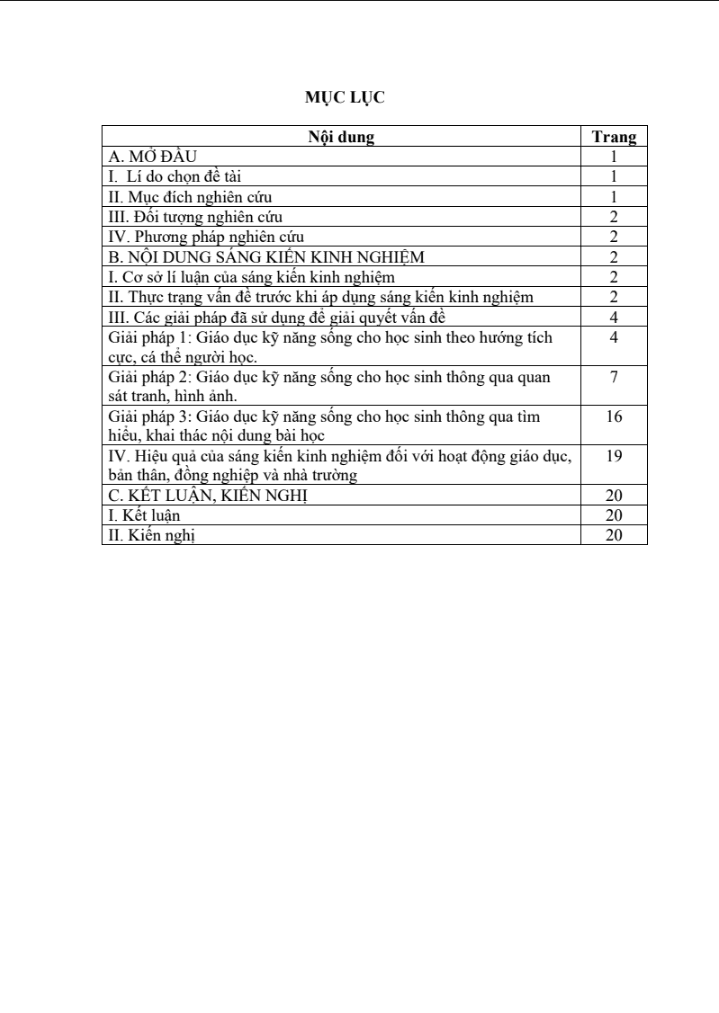 SKKN Một số biện pháp giáo dục kĩ năng sống cho học sinh lớp 4 thông qua tiết khoa học