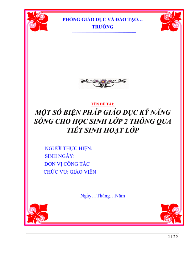 SKKN Một số biện pháp giáo dục kỹ năng sống cho học sinh lớp 2 thông qua tiết Sinh hoạt lớp