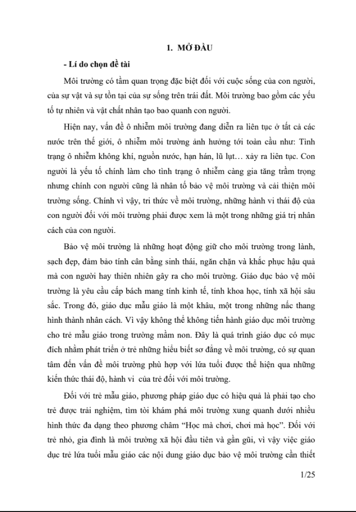 SKKN Một số biện pháp giáo dục trẻ mẫu giáo 5 tuổi có ý thức bảo vệ môi trường trong trường mầm non