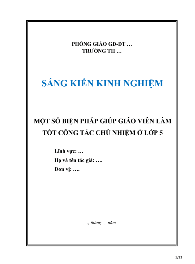 SKKN Một số biện pháp giúp giáo viên làm tốt công tác chủ nhiệm ở lớp 5