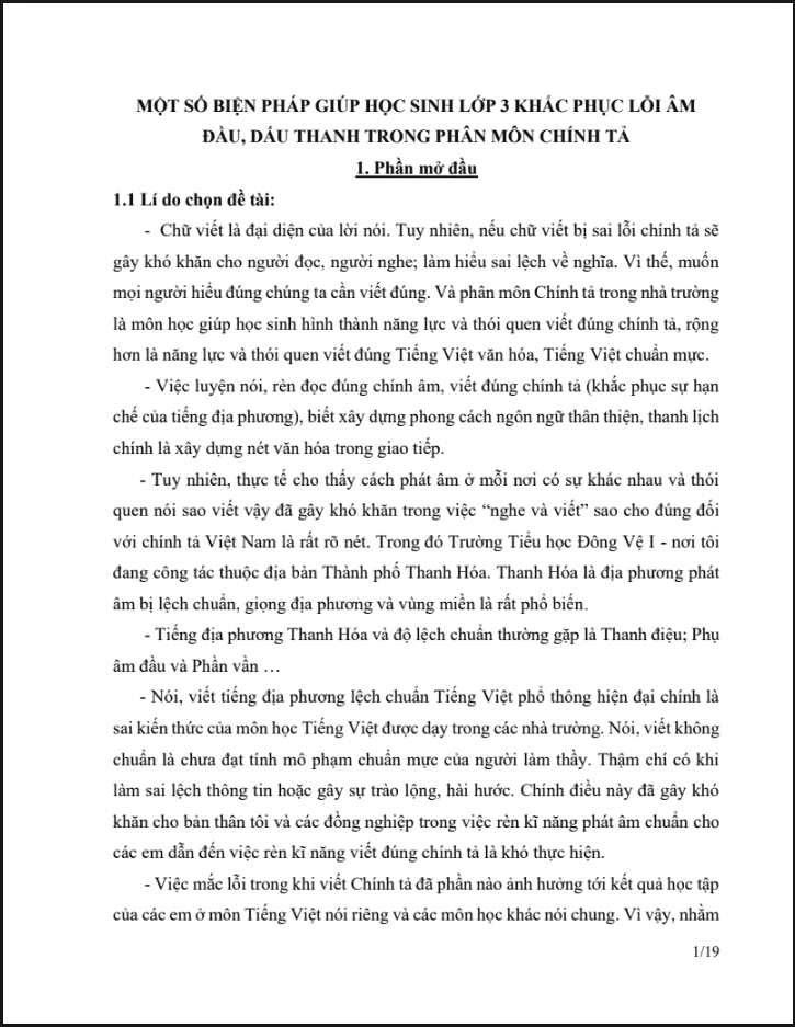 SKKN Một số biện pháp giúp học sinh lớp 3 khắc phục lỗi âm đầu, dấu thanh trong phân môn chính tả