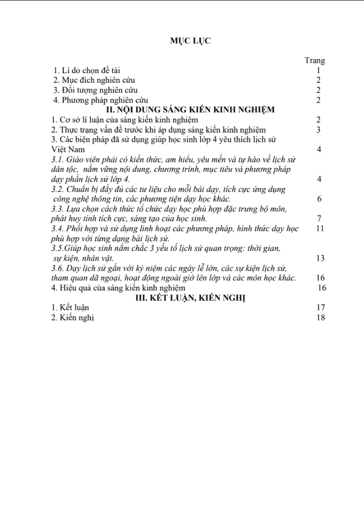 SKKN Một số biện pháp giúp học sinh lớp 4 yêu thích Lịch sử Việt Nam