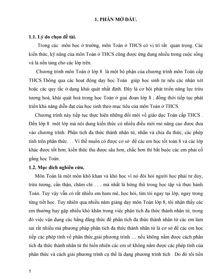 SKKN Một số biện pháp giúp học sinh lớp 8 Trường THCS Nga Thành học tốt phần“Phân tích đa thức thành nhân tử bằng phương pháp dùng hằng đẳng thức