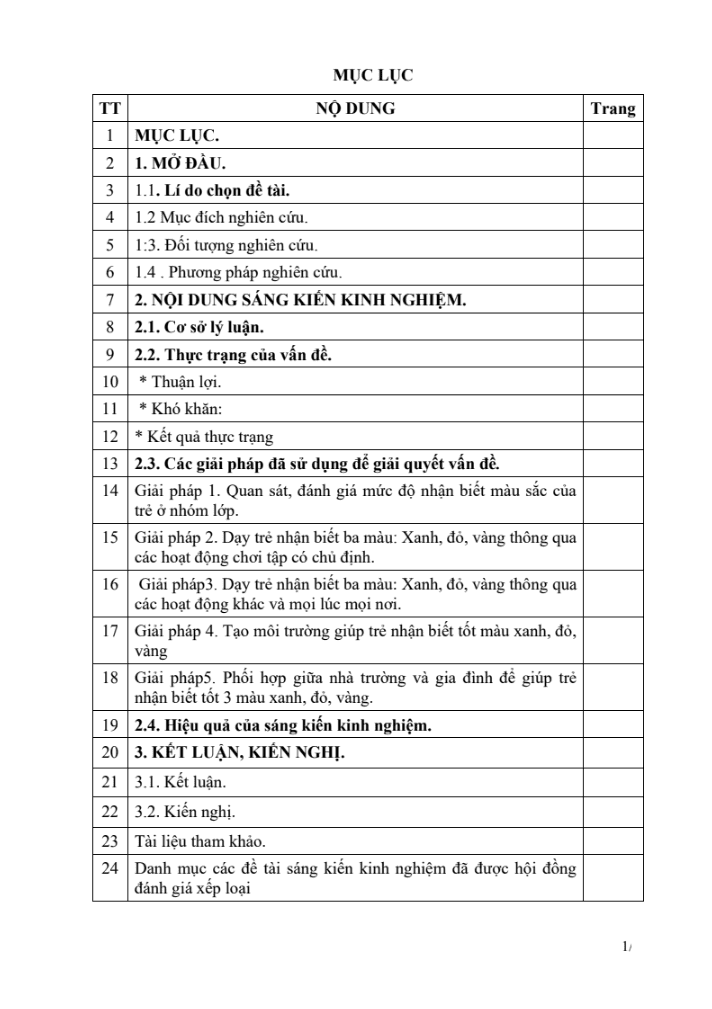 SKKN Một số biện pháp giúp trẻ 25 – 36 tháng nhận biết tốt ba màu cơ bản đỏ, vàng, xanh