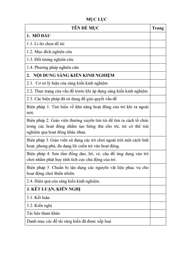 SKKN Một số biện pháp giúp trẻ 5 – 6 tuổi chơi tốt hoạt động ngoài trời