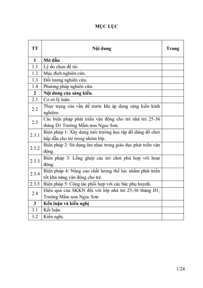 SKKN Một số biện pháp giúp trẻ nhà trẻ 25 – 36 tháng D1 phát triển vận động