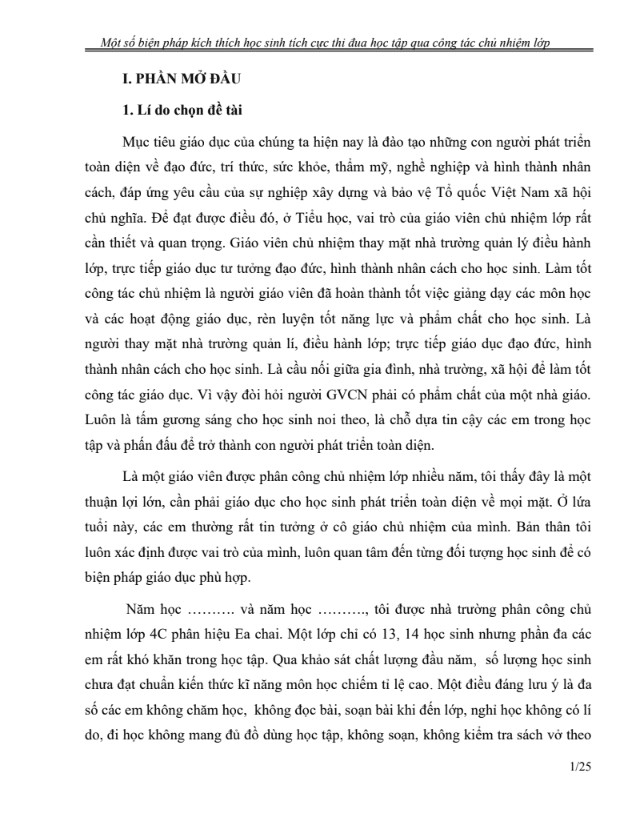 SKKN Một số biện pháp kích thích học sinh tích cực thi đua học tập qua công tác chủ nhiệm lớp