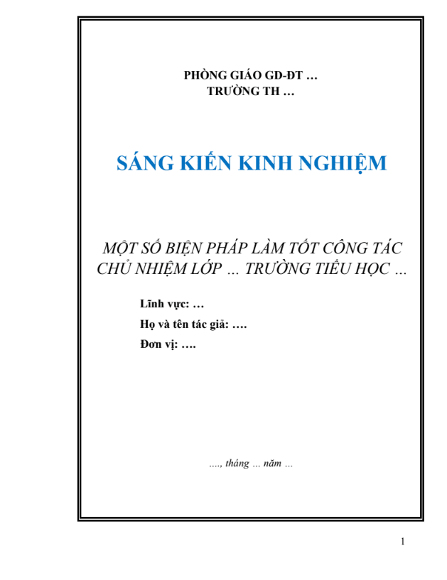 SKKN Một số biện pháp làm tốt công tác chủ nhiệm lớp 4/1 Trường Tiểu học …