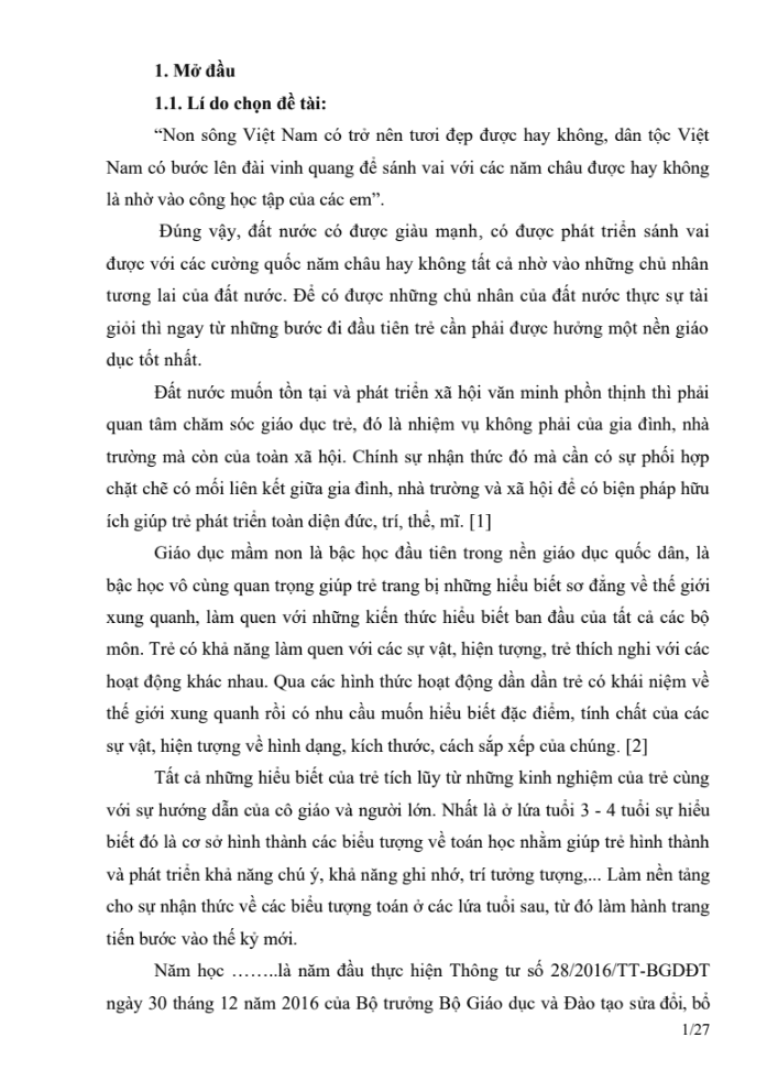 SKKN Một số biện pháp nâng cao chất lượng cho trẻ 3 – 4 tuổi làm quen toán