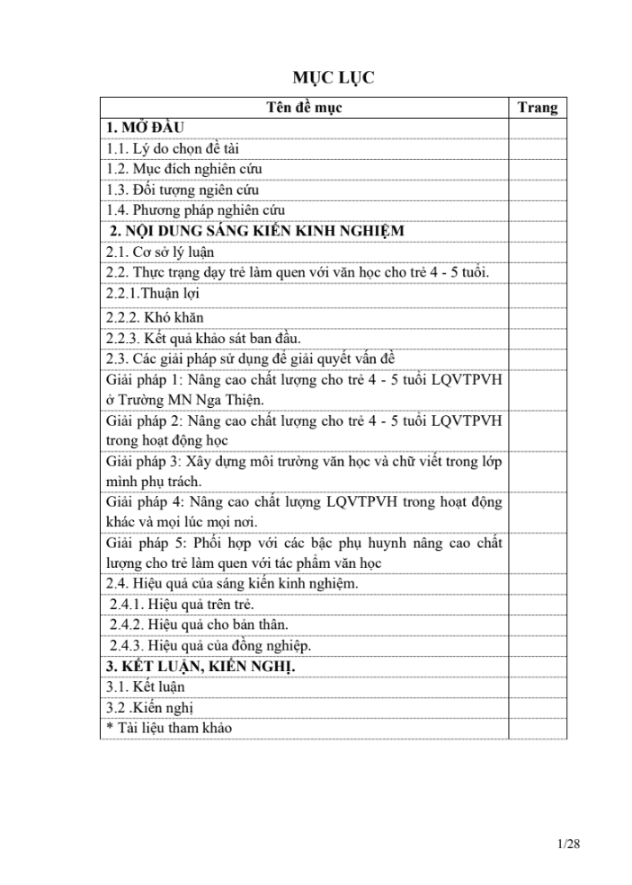 SKKN Một số biện pháp nâng cao chất lượng cho trẻ 4 – 5 tuổi làm quen với tác phẩm văn học