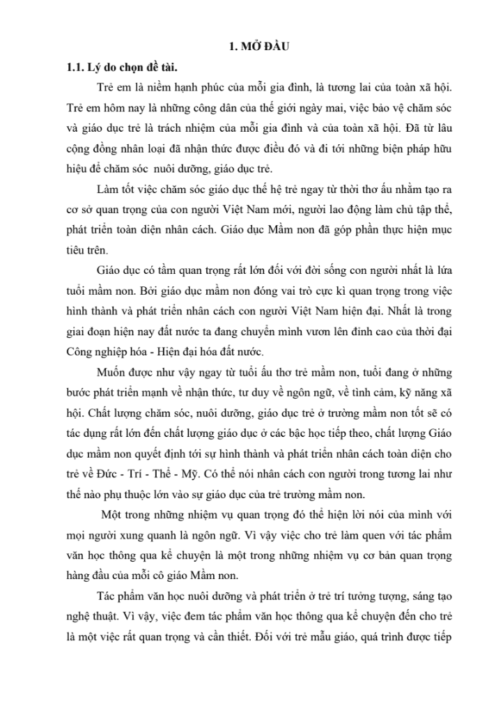 SKKN Một số biện pháp nâng cao chất lượng cho trẻ 4 – 5 tuổi làm quen với tác phẩm văn học thông qua kể chuyện
