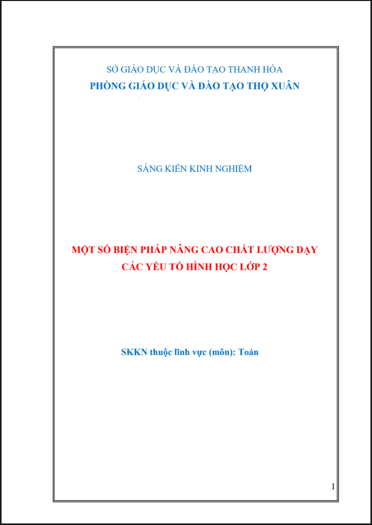 SKKN Một số biện pháp nâng cao chất lượng dạy các yếu tố hình học lớp 2