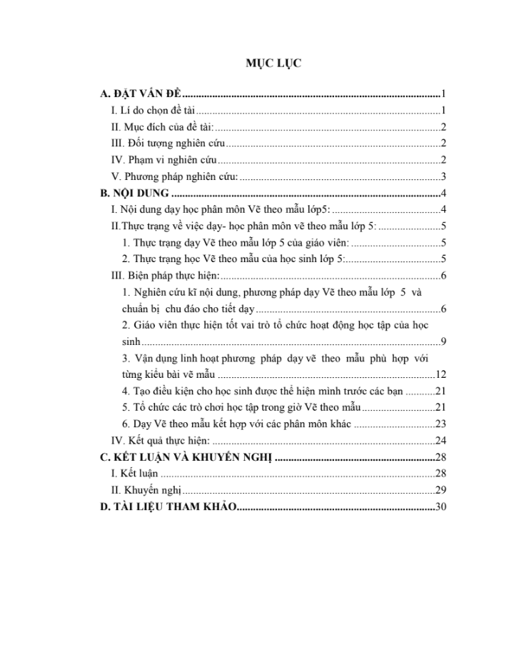 SKKN Một số biện pháp nâng cao chất lượng dạy – học phân môn vẽ theo mẫu lớp 5