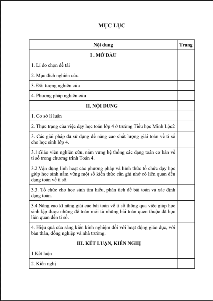 SKKN Một số biện pháp nâng cao chất lượng giải các bài toán liên quan đến tỉ số cho học sinh lớp 4