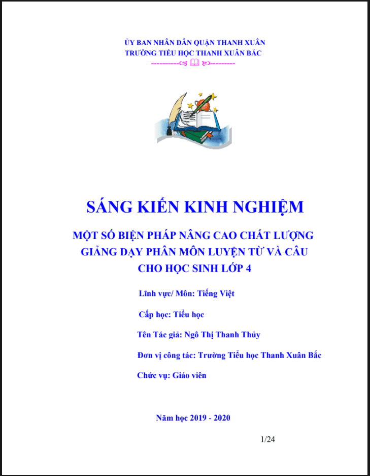 SKKN Một số biện pháp nâng cao chất lượng giảng dạy phân môn Luyện từ và câu cho học sinh lớp 4